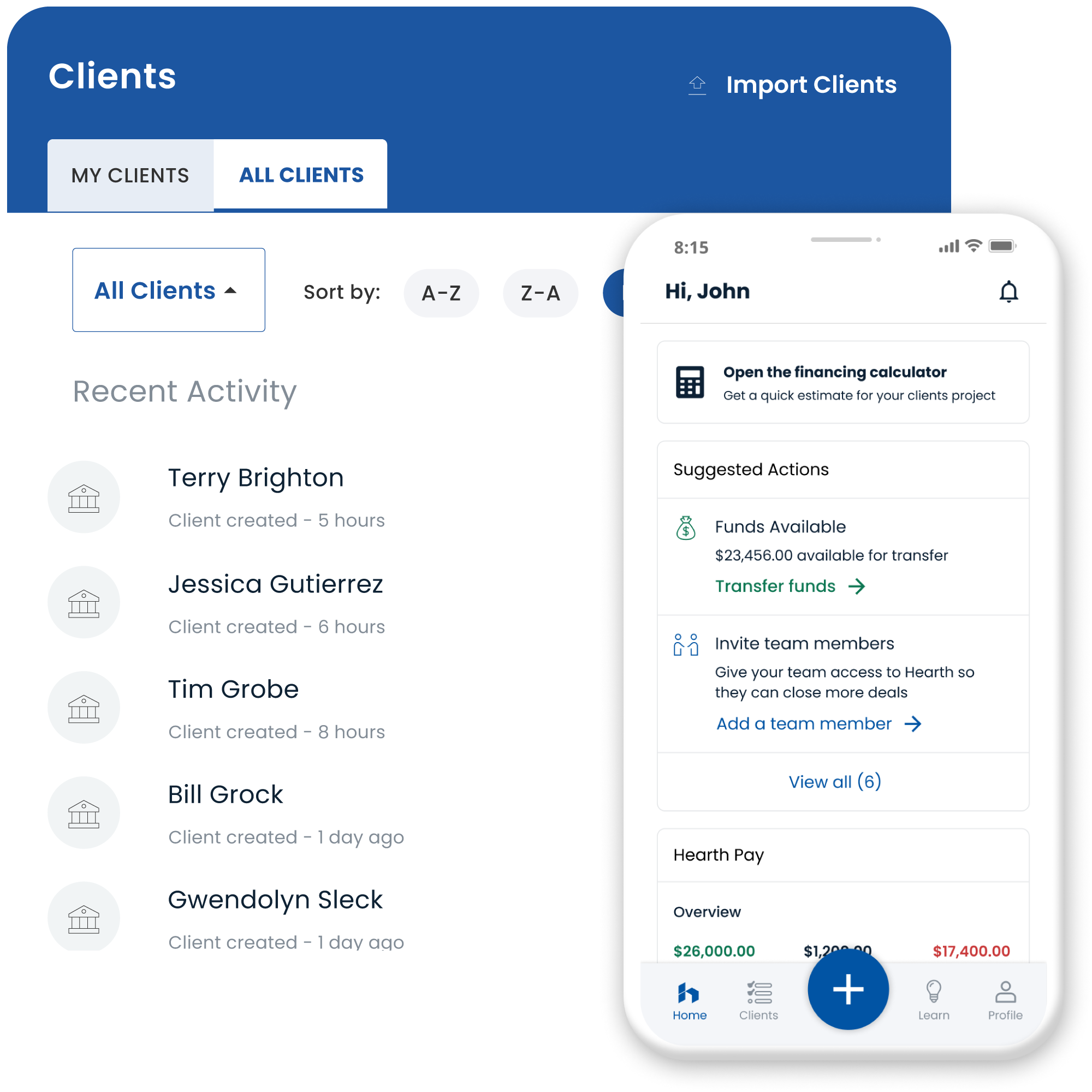 clients dashboard and mobile dashboard