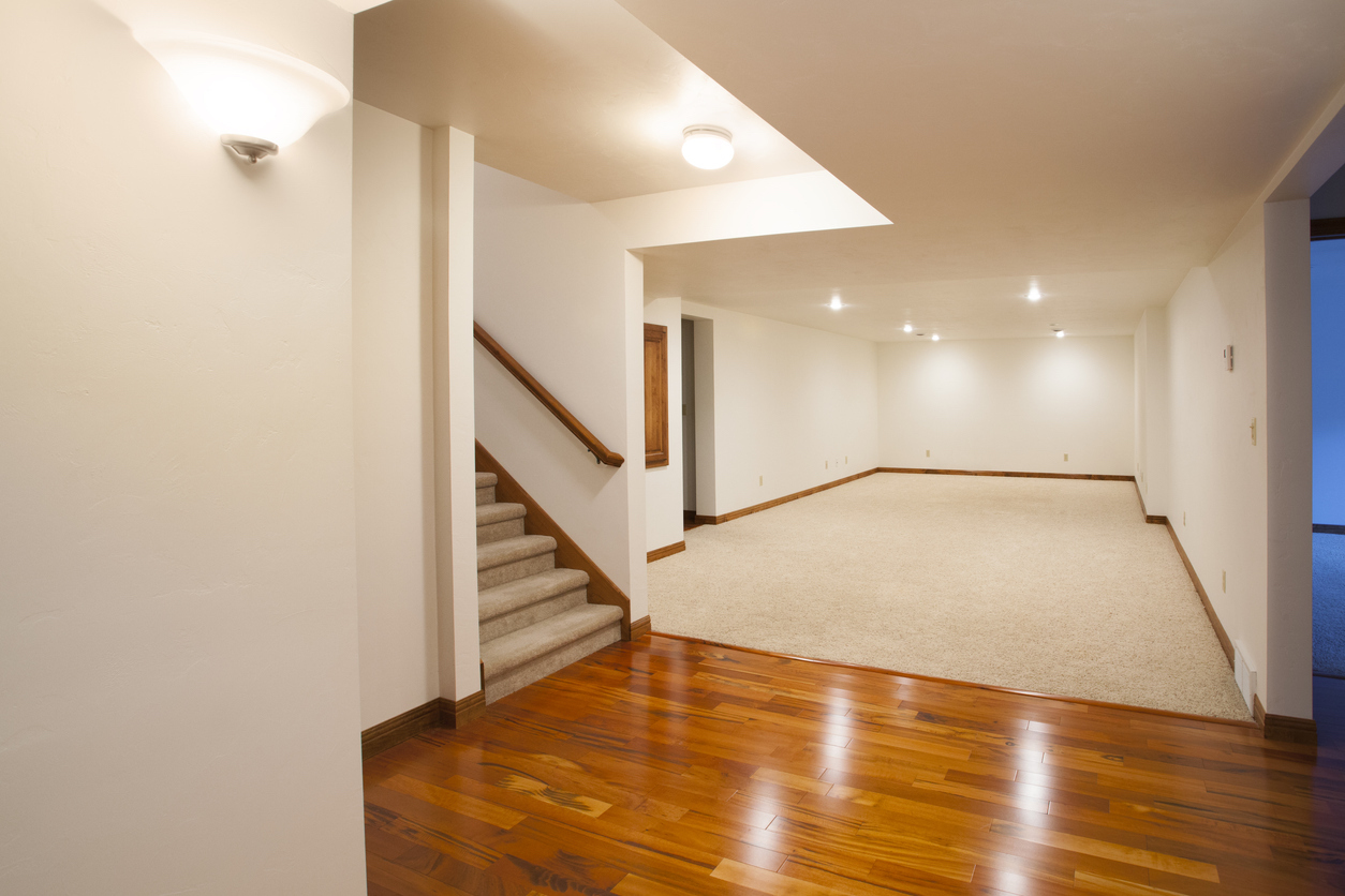 well lit finished basement