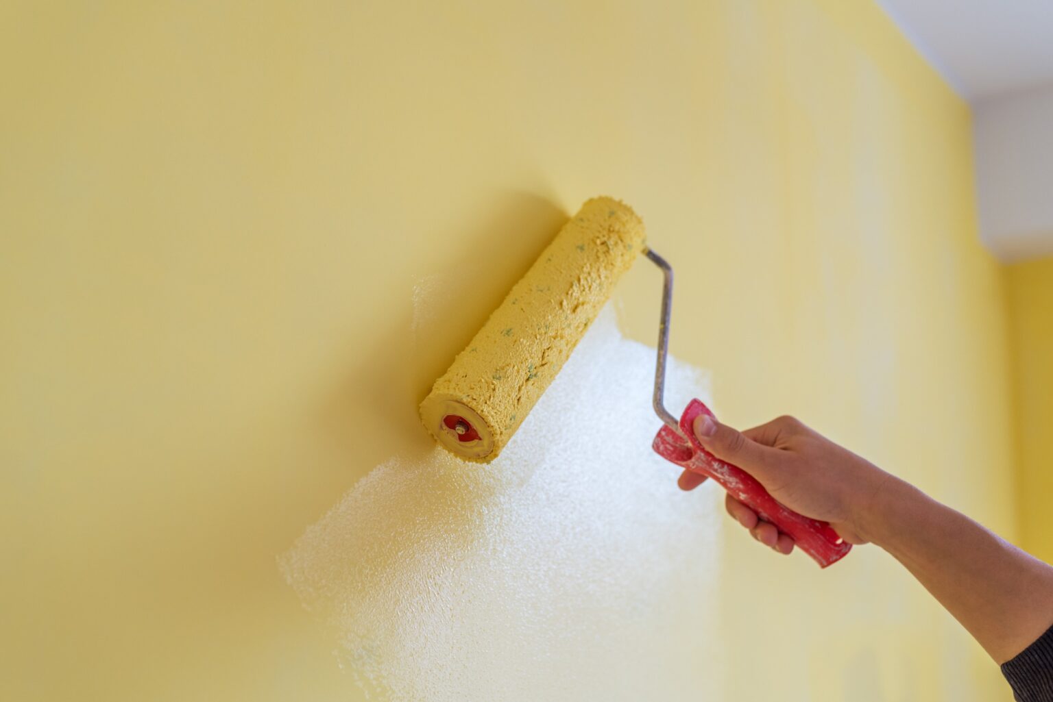 painting contractor rolling paint on walls