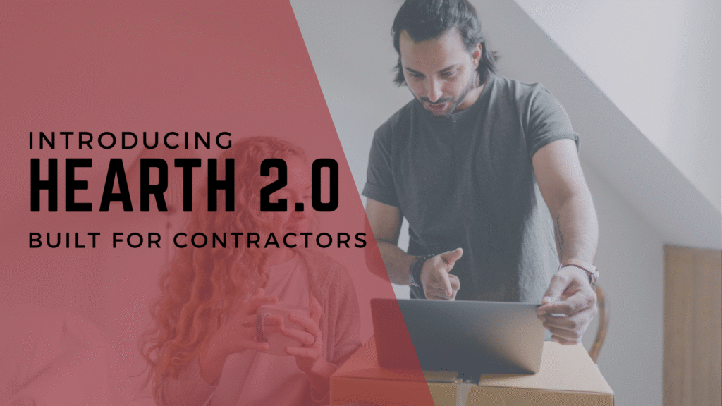 The words "introducing Hearth 2.0 " over an image of two people in front of an open laptop.