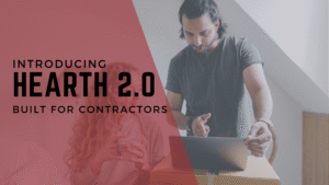 The words "introducing Hearth 2.0 " over an image of two people in front of an open laptop.